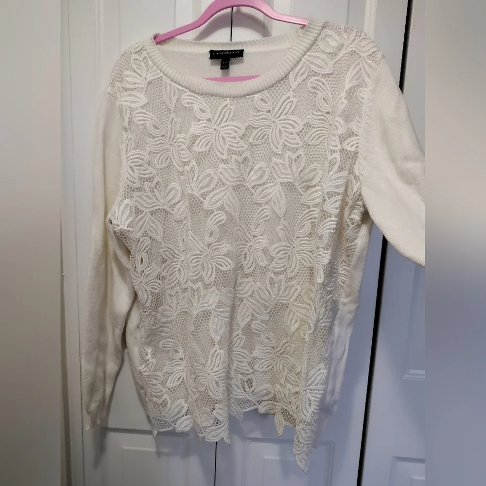 Lane Bryant Pullover Ivory White Lace Floral Overlay 18/20